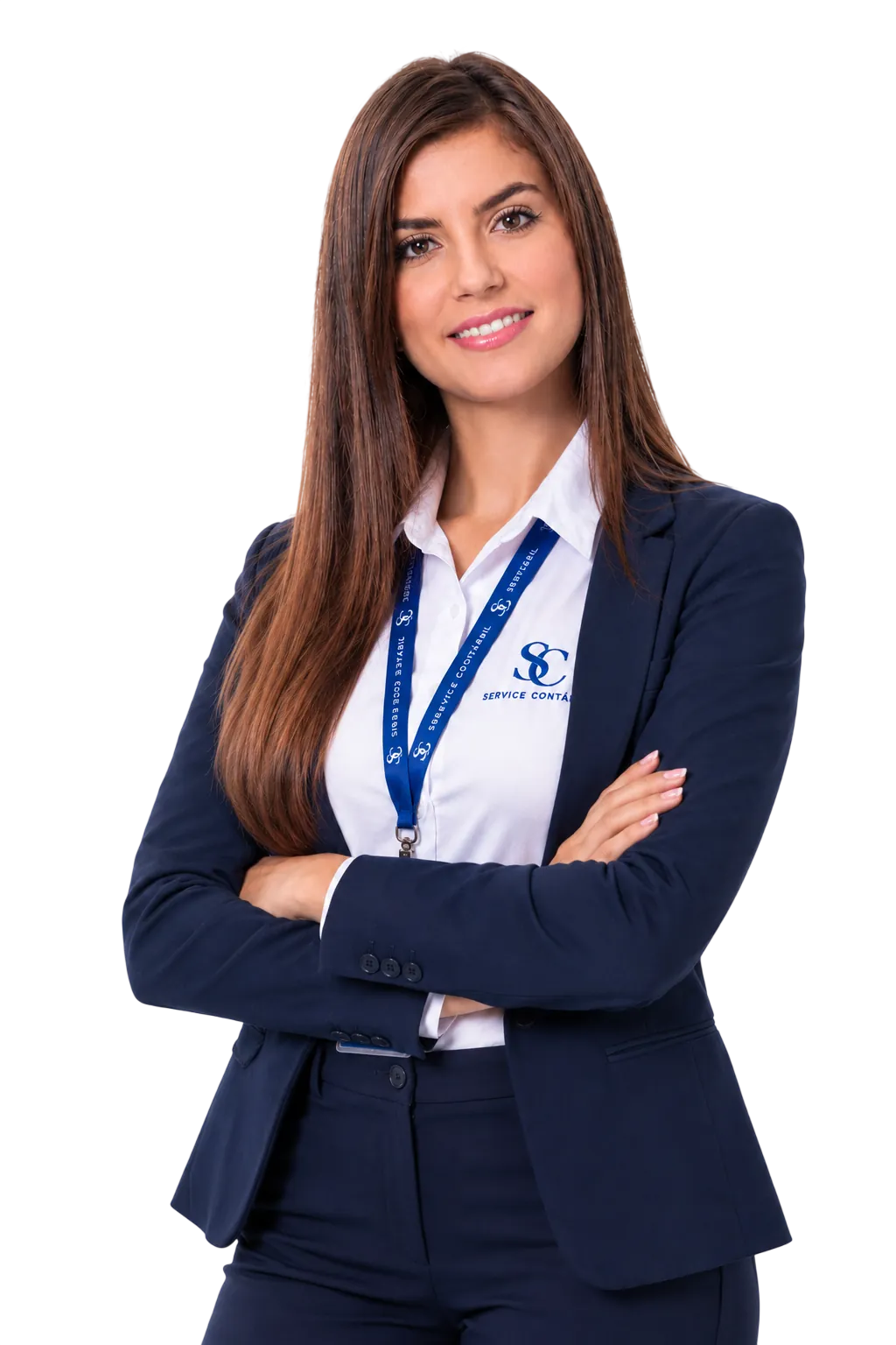 Consultora da Service Contábil com o crachá da empresa